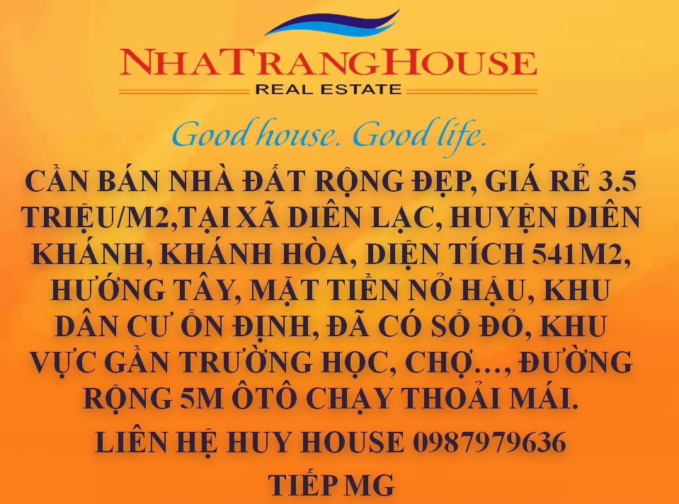Cần Bán Nhà Đất Rộng 541m2, Đẹp, Giá Rẻ, Tại Xã Diên Lạc, Huyện Diên Khánh, Tỉnh Khánh hòa, 0987979636.
