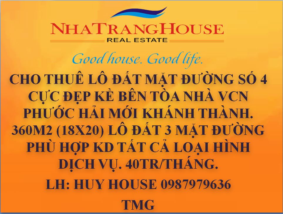 Cho Thuê Đất Nền VCN , Tp. Nha Trang. 360m2. 0987979636